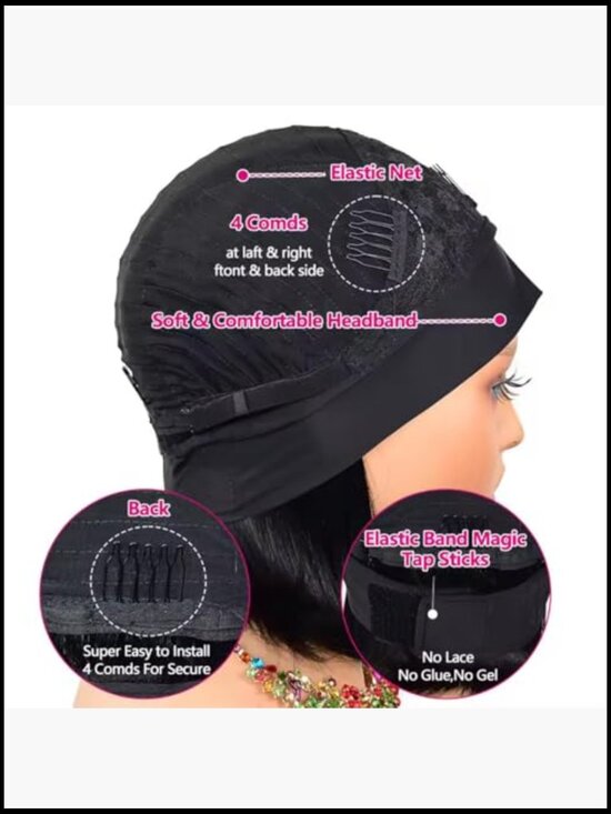 Bob Headband Wig Human Hair Short Straight Remy Easy Wear Go Glueless 8 Inch